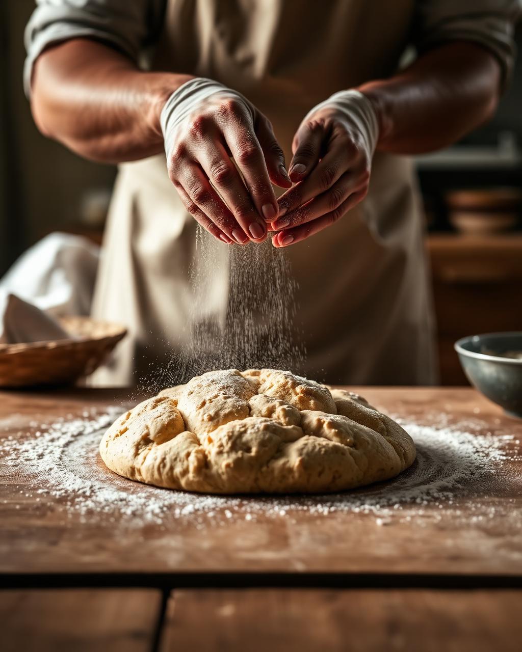 Baker dusting flour