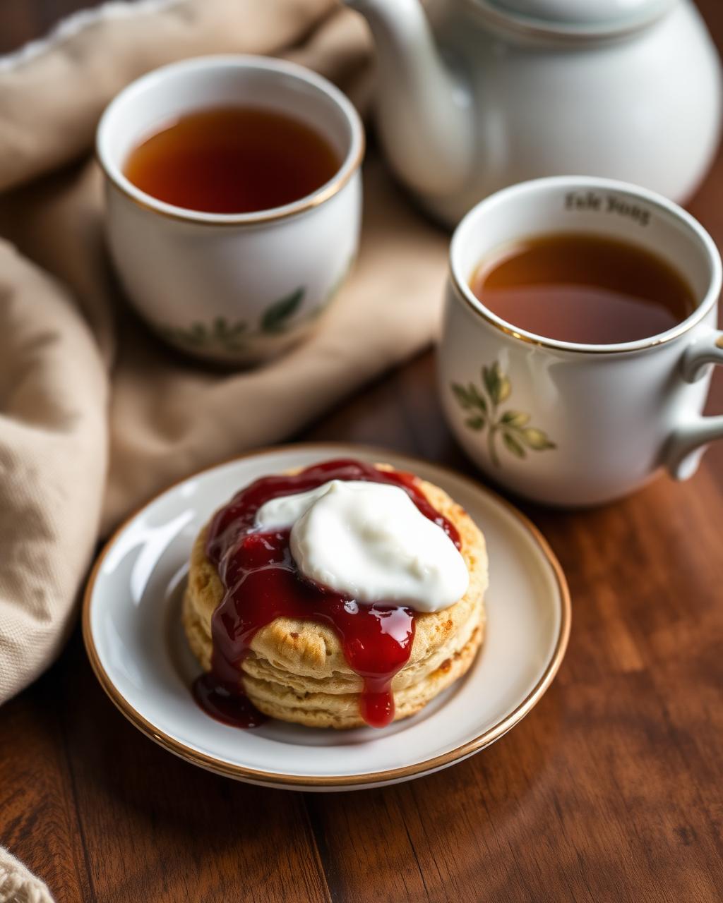Scone with jam, cream and tea
