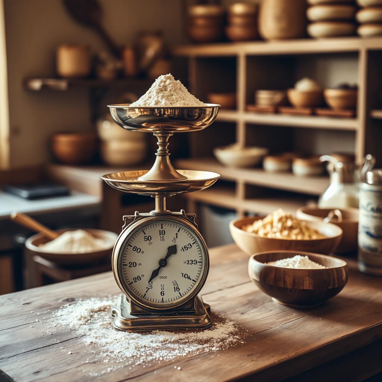 Vintage brass scale weighing flour
