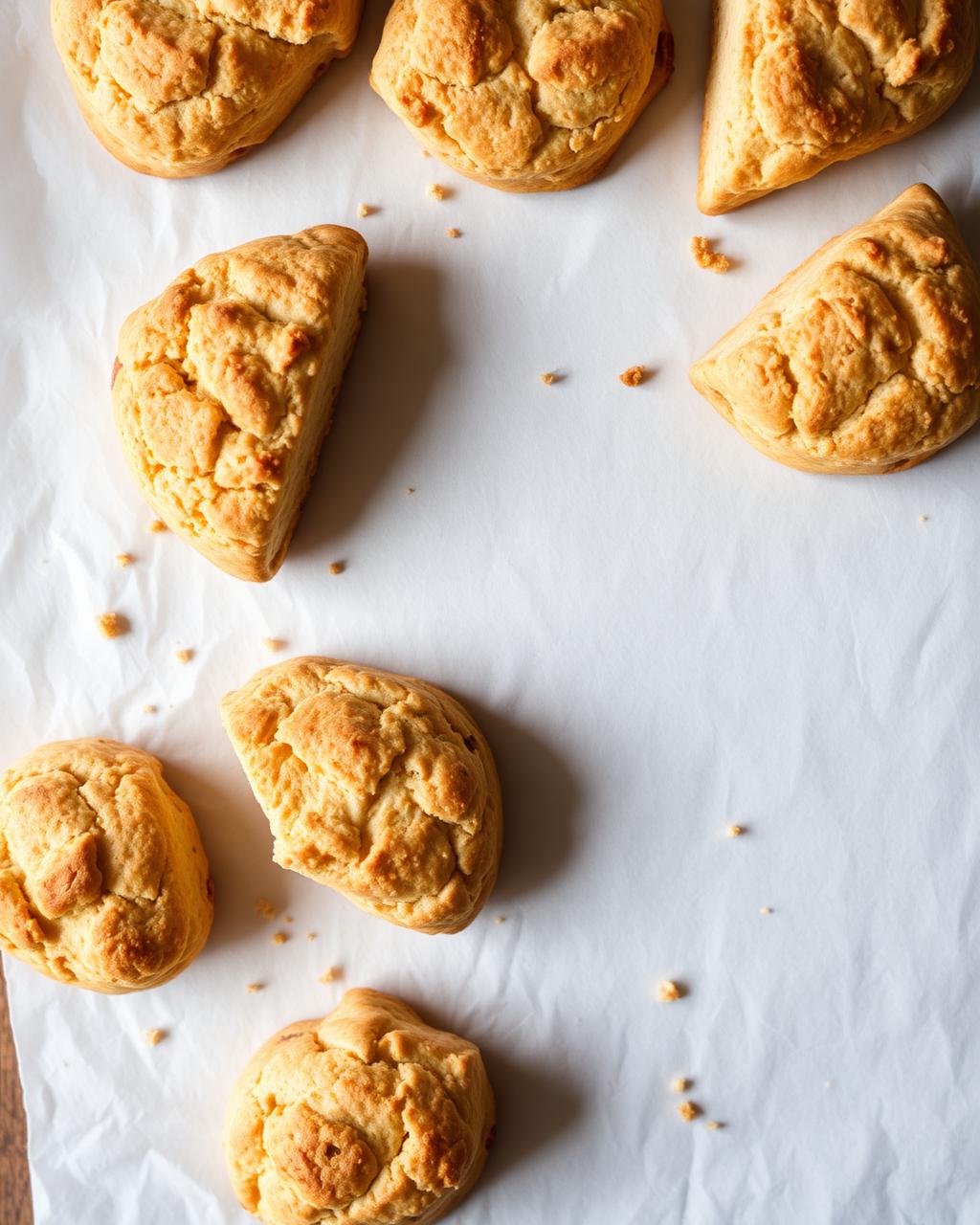 Fresh scones on parchment